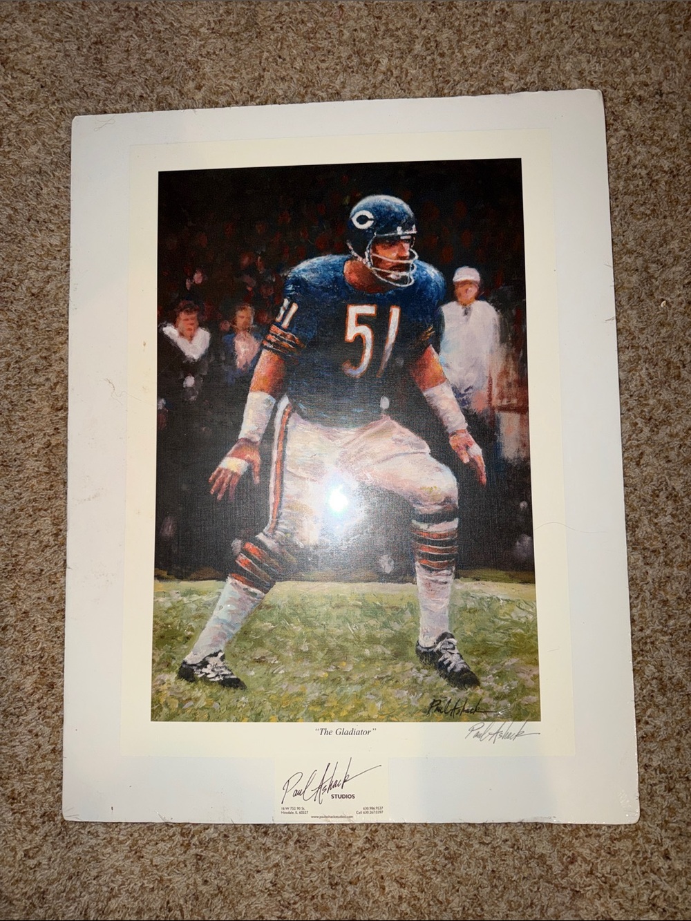 Chicago Bears #51 Dick Butkus Portrait Art Print 18” x 12” By Paul Ashack